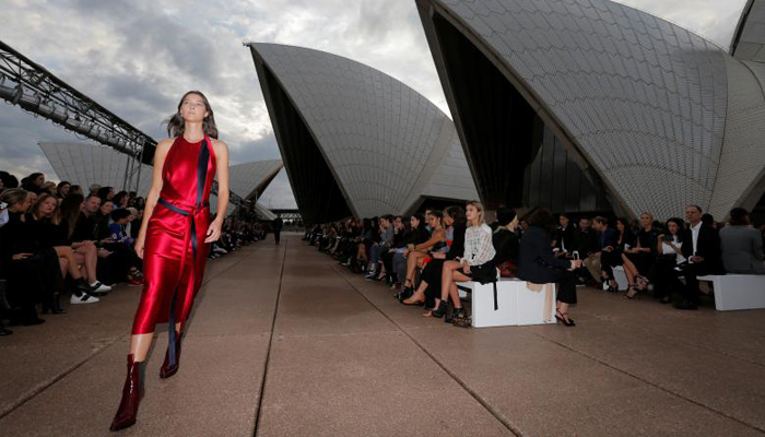 Australian designer Dion Lee during the first runway show of Fashion Week Australia on the steps of the Sydney Opera House, in Sydney. REUTERS/Jason Reed