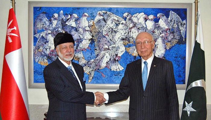 Sartaz Aziz with Foreign Minister of Oman