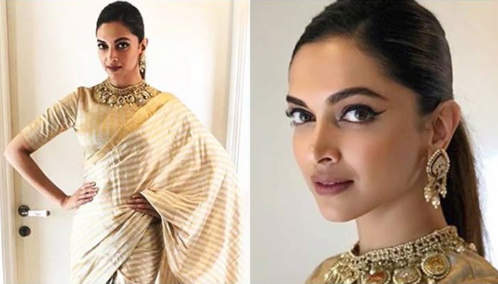 deepika padukone in gold saree