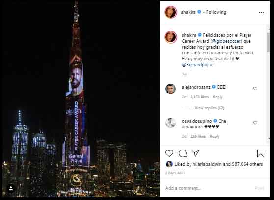 Shakira Reacts As Burj Khalifa Lights Up For Her Boyfriend Gerard Pique