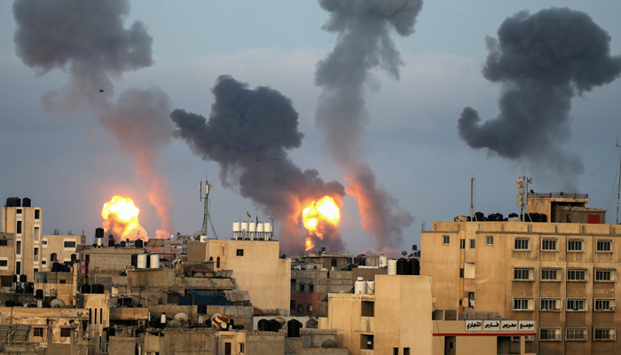 Flames and smoke rise during Israeli air strikes amid a flare-up of Israel-Palestinian violence, in the southern Gaza Strip May 11, 2021. — Reuters/File