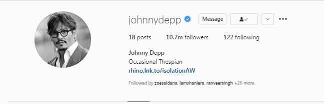 Johnny Depp surpasses 10 million followers on Instagram