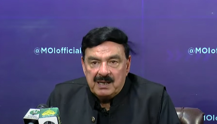 Minister for Interior Sheikh Rasheed speaking at a press conference in Islamabad, on July 26, 2021. — YouTube/HumNewsLive