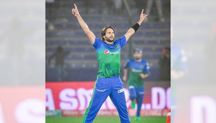 Former Pakistan captain Shahid Afridi celebrates after dismissing a batsman during the Pakistan Super League. Photo: File