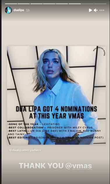 Dua Lipa scores four nominations for MTVs VMA awards