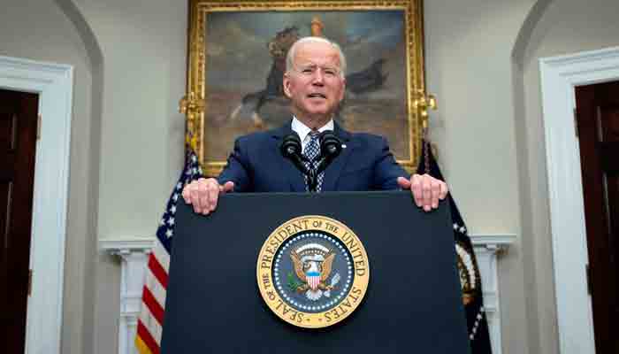 US President Joe Biden speaks about the ongoing evacuation of Afghanistan, on August 24, 2021, from the Roosevelt Room of the White House in Washington, DC.-AFP