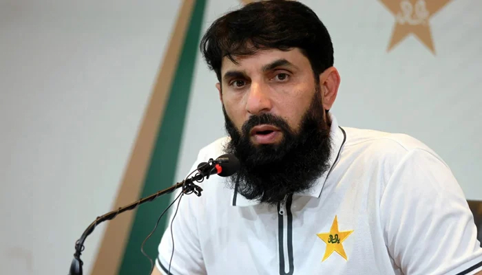 Pakistan cricket head coach Misbah-ul-Haq addressing a press conference. — PCB/File