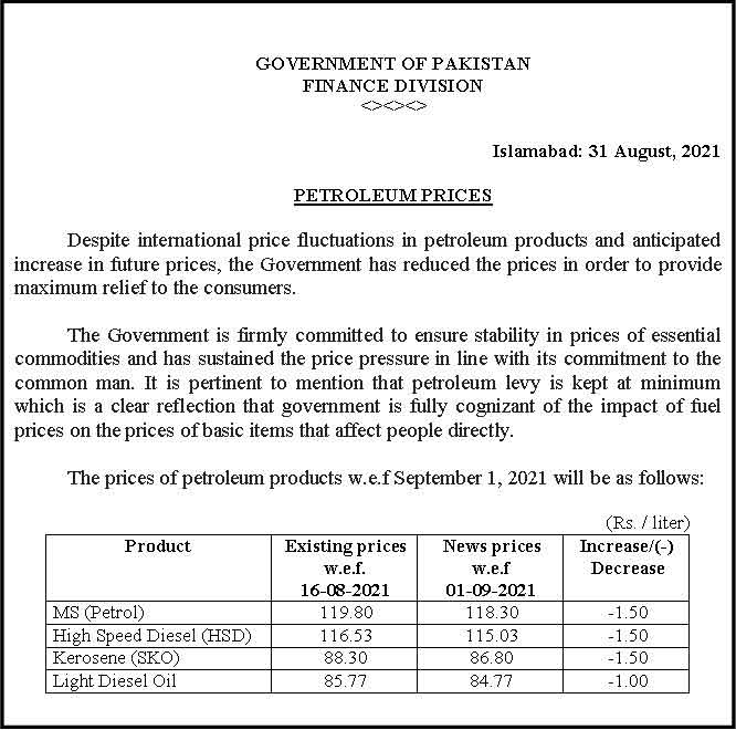 Petrol Price In Pakistan To Fall By Rs1 50 Per Litre Starting Sep 1