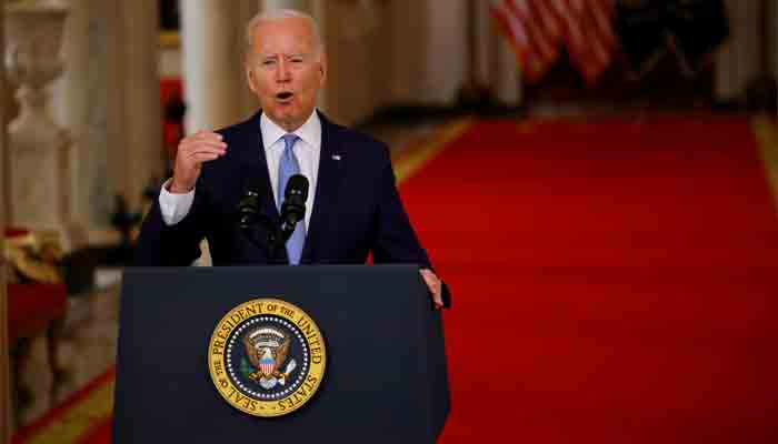 US President Joe Biden delivers remarks on Afghanistan during a speech in the State Dining Room at the White House in Washington, U.S., August 31, 2021. -REUTERS