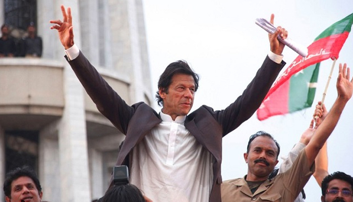 Prime Minister Imran Khan gestures during a public rally. — Twitter/File