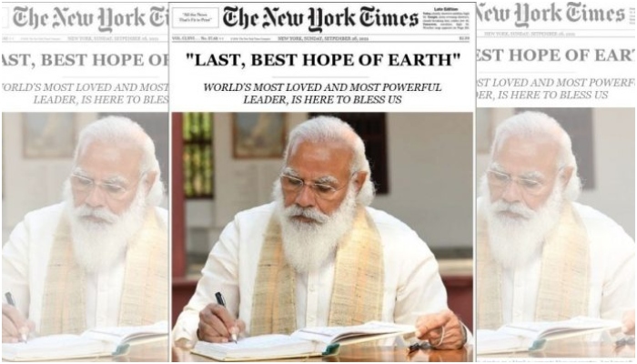 The fabricated photo of Indian PM Modi on the NYT edition. Photo:ThePrint