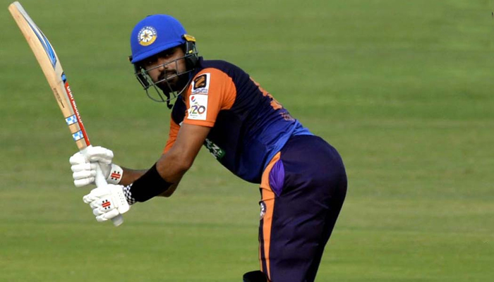 Central Punjab skipper Babar Azam smashes the ball during a match against Northern at the Pindi Cricket Stadium, on September 30, 2021. — Twitter/PCB