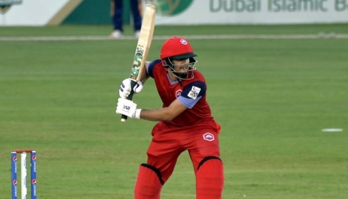 Haider Ali hits a shot during a match against Central Punjab at the Pindi Cricket Stadium, on September 30, 2021. — PCB