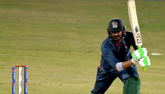 Balochistans Haris Sohail smashes the ball during a match against Southern Punjab at the Pindi Cricket Stadium, on October 1, 2021. — PCB