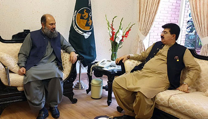 Balochistan Chief Minister Jam Kamal and Senate Chairman Sadiq Sanjarani. Photo: file