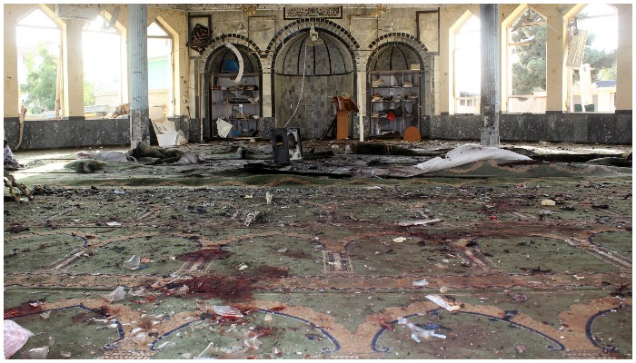 A view shows a mosque after a blast, in Kunduz, Afghanistan October 8, 2021. Reuters/Stringer