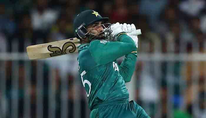 Pakistan batter Asif Ali plays a shot during a match against Afghanistan.  -PCB