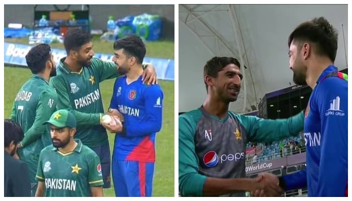 Pakistan and Afghanistan players can be seen bucking each other up after their T20 World Cup clash in Dubai on October 29, 2021. — Twitter