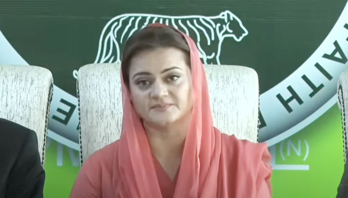 PML-N spokesperson Marriyum Aurangzeb addressing a press conference on November 3, 2021. — YouTube/HumNewsLive