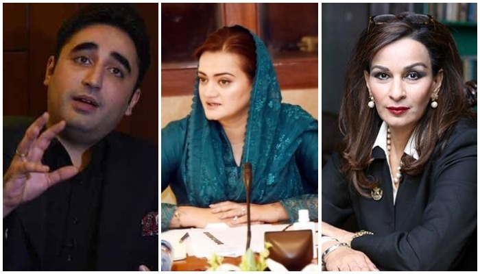 Photo collage of PPP Chairman Bilawal Bhutto-Zardari, PML-N Spokesperson Marriyum Aurengzeb, and PPP Senator Sherry Rehman. — AFP/Twitter/Senate website