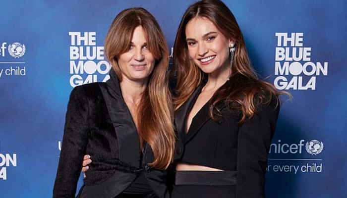 Khan was photographed with actress Lily James on the red-carpet