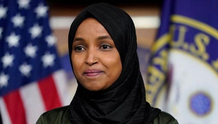 U.S. Representative Ilhan Omar (D-MN) attends a news conference addressing the anti-Muslim comments made by Representative Lauren Boebert (R-CO) towards Omar. Photo: Reuters