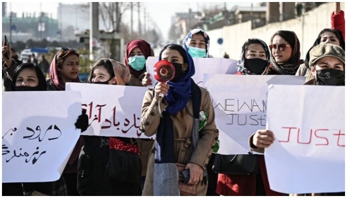 Afghan women protesting in Kabul, accusing Taliban authorities of covertly killing soldiers who served the former US-backed regime. — Mohd Rasfan/AFP