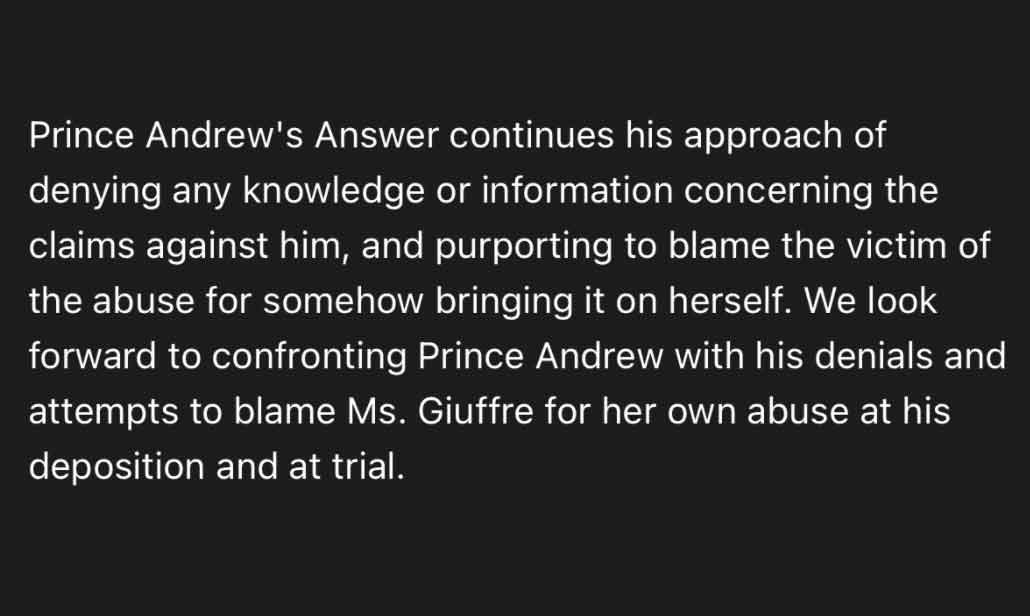 Virginia Giuffre issues statement after Prince Andrew demands jury trial