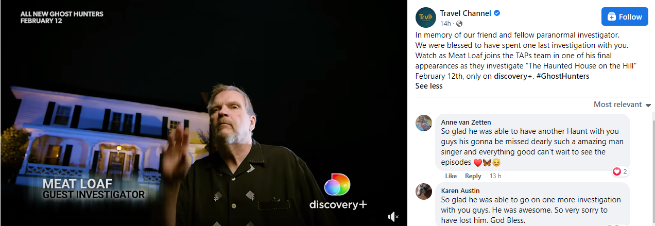 Meat Loaf’s last appearance on Ghost Hunters: I am so incredibly honoured