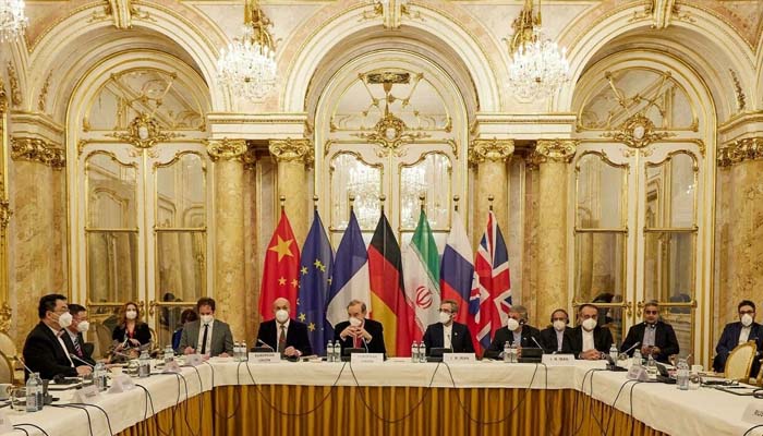 Officials at the Iran nuclear talks in Vienna in December 2021 Handout EU DELEGATION IN VIENNA/AFP/File