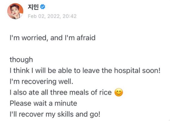 BTS Jimin asks fans not to worry after appendicitis surgery: Im recovering well