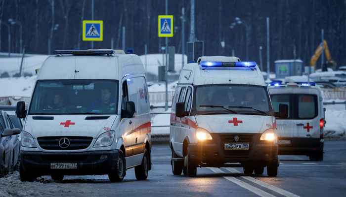 Ambulances are seen on a road outside a hospital for patients infected with the coronavirus disease (COVID-19) on the outskirts of Moscow, Russia February 1, 2022. — Reuters