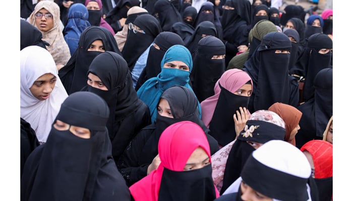 Women wearing hijabs and veils attend a protest against the recent hijab ban in few colleges of Karnataka state, on the outskirts of Mumbai, India on February 13, 2022. — Reuters/File