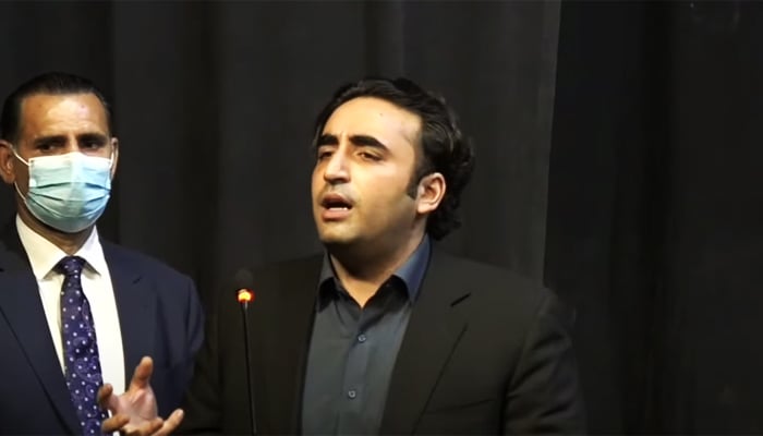 PPP Chairman Bilawal Bhutto-Zardari addressing an event in Karachi, on February 16, 2022. — YouTube