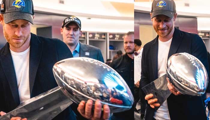 Prince Harry gets his hands on Super Bowl trophy in LA Rams