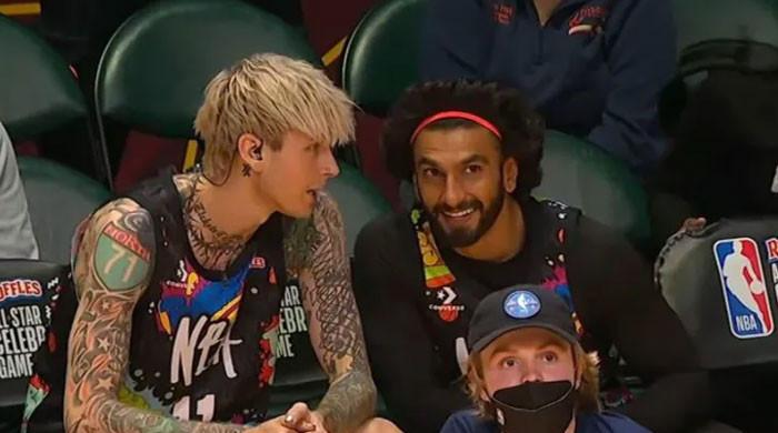 Ranveer Singh living his “dream” as he plays at the NBA All star celebrity  game alongside Machine Gun Kelly, Matt James in Cleveland!🏀 📸 S…