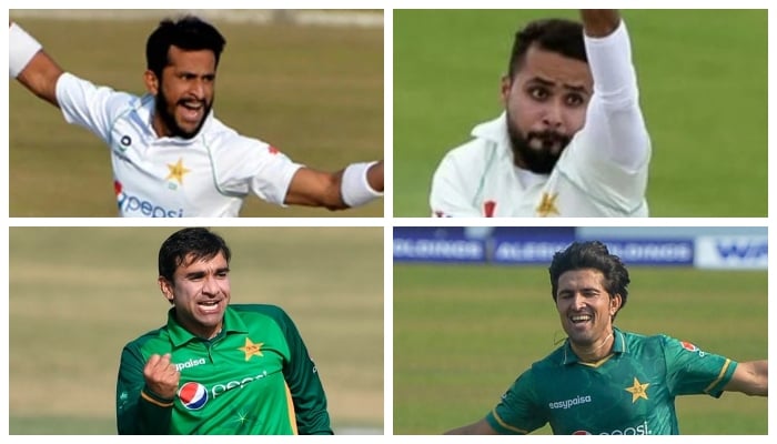 Hasan Ali (top-left) Faheem Ashraf (top-right)  Iftikhar Ahmed (bottom-left) and Mohammad Wasim Jr (bottom right) — Twitter/PCB/AFP-Getty Images