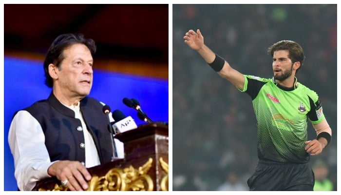 وزیراعظم عمران خان اور لاہور قلندرز کے کپتان شاہین شاہ آفریدی۔  - PID/PSL