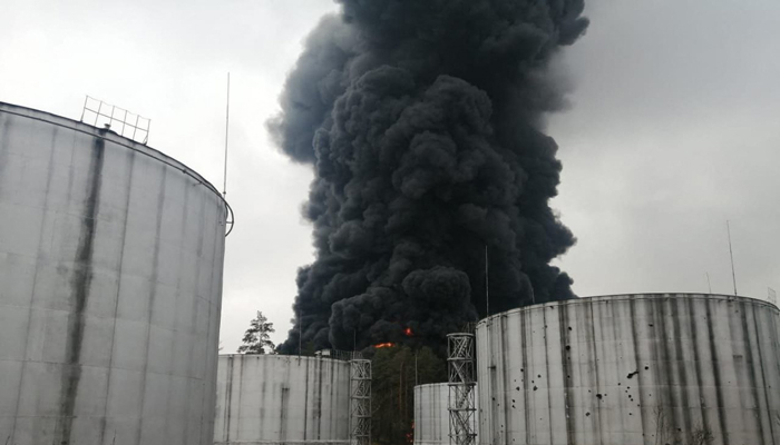 This handout picture released by the State Emergency Service of Ukraine, shows smoke rising from an oil depot, which is said was hit by shelling, in Chernihiv on March 3, 2022. — AFP /State Emergency Service of Ukraine/handout
