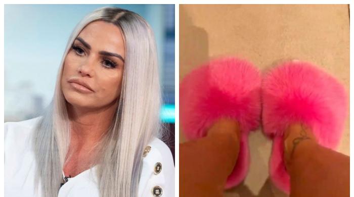 Katie Price outside ITV Studios wearing pink fluffy slippers