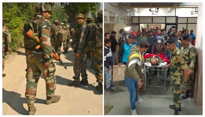 Picture showing Indian media soldiers carrying an injured soldier on a stretcher — Twitter