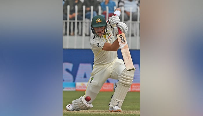 Australias Marnus Labuschagne plays a shot during the third day of the first Test cricket match between Pakistan and Australia at the Rawalpindi Cricket Stadium in Rawalpindi on March 6, 2022. — AFP