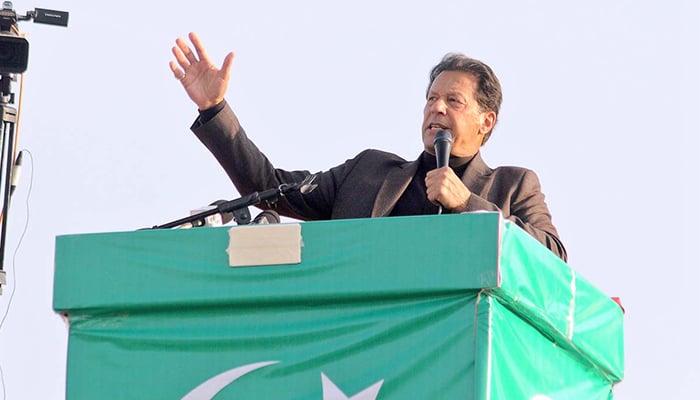 وزیراعظم عمران خان 6 مارچ 2022 کو میلسی میں عوامی اجتماع سے خطاب کر رہے ہیں۔ - اے پی پی