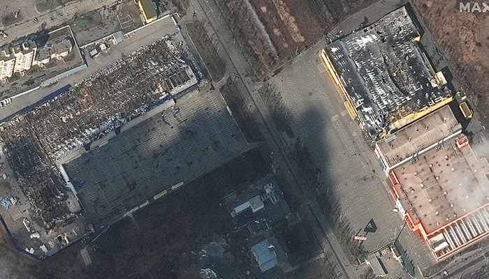 A satellite image shows destroyed grocery stores and shopping malls, amid Russias ongoing invasion of Ukraine, in Mariupol, Ukraine, March 9, 2022. — Reuters