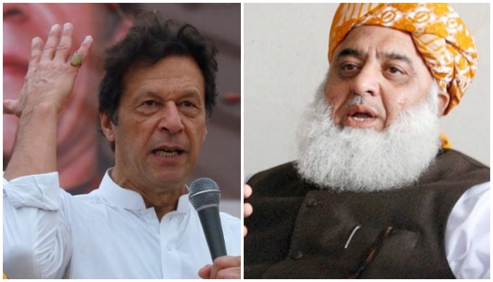 Prime Minister Imran Khan (left) and Maulana Fazlur Rehman (right). Photo: Reuters/ INP