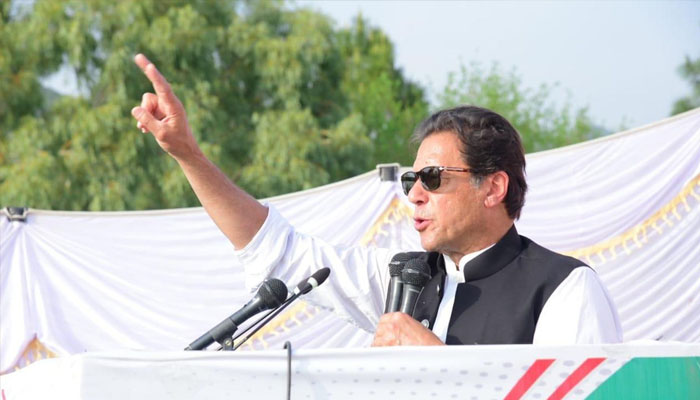 Prime Minister Imran Khan addressing a jalsa in the Dargai tehsil of the Malakand district. Photo—PID