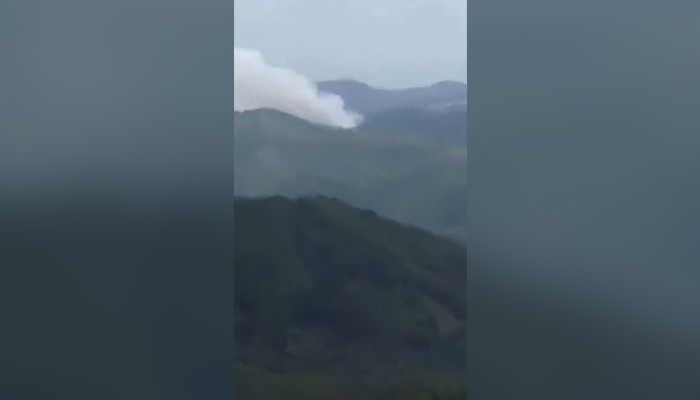 Fumes of smoke rise after a Boeing 737-800 jet crashes into a mountain in southern China. — Twitter/@TheLegateIN