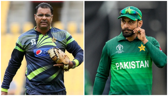 Former captain Waqar Younis (L) and all-rounder Mohammad Hafeez. — AFP/Twitter/File