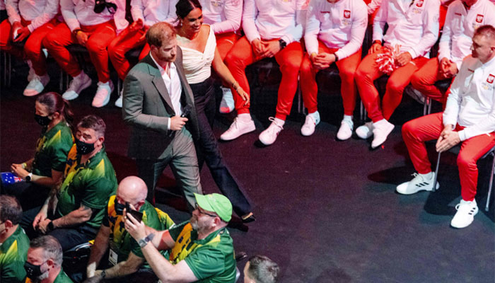 Prince Harry and Meghan Markle arrive for the opening ceremony of the Invictus Games in The Hague on April 16, 2022- AFP