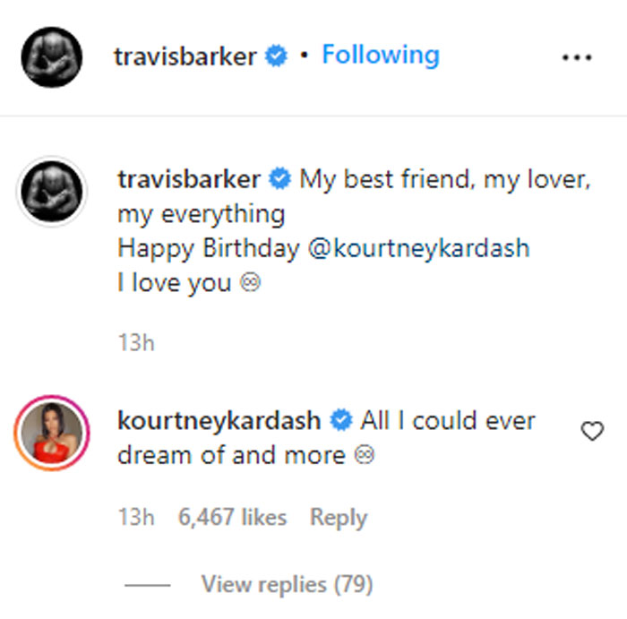 Kourtney Kardashian, Travis Barker indulge in romantic Instagram banter